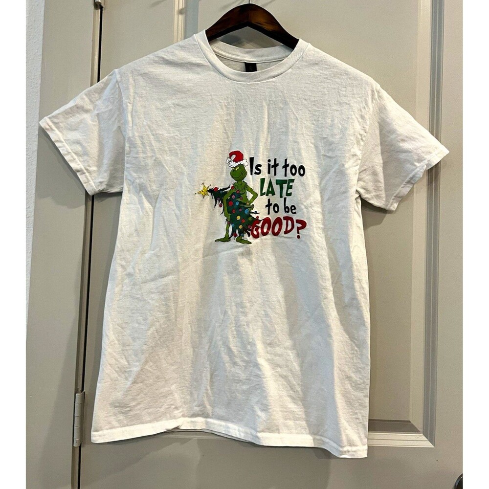Grinch Christmas Funny Custom Shirt Is It Too Late 100% cotton Medium 0089